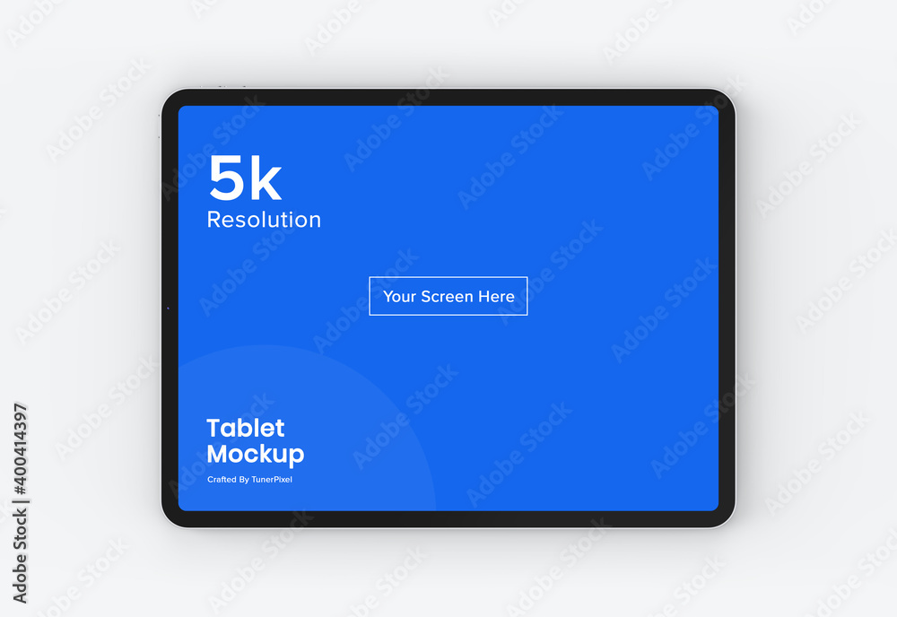 Wall mural tablet mockup | fully editable file, replaceable screen, separated shadow and background