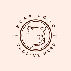 Bear, Grizzly Bear, Brown Bear Line Art Logo Vector Illustration Design. Hand Drawn Grizzly Bear Logo Badge Template Design. Simple Modern Minimalist Bear Logo Concept.