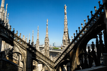 Fototapeta na wymiar A view of Duomo di Milano with blue clear sky, Milan, Italy