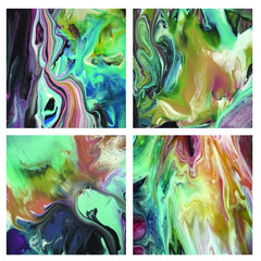 Abstract liquid paint pour pattern background set 2