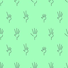 Vector illustration. Seamless hand pattern with curled fingers doodle on a green background. Design element for poster, banner, clothes.