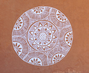  Wall paintings on the wall of traditional Rajasthani house in Udaipur, India