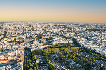 Aerial view of Paris with the cemetery of Montparnasse