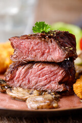 steak slices with croquettes