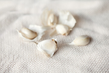 Healthy eating concept. Close-up of garlic, powerful natural antibiotic. Natural light  photo.