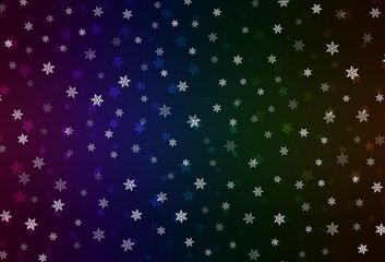 Dark Multicolor vector background with beautiful snowflakes, stars.