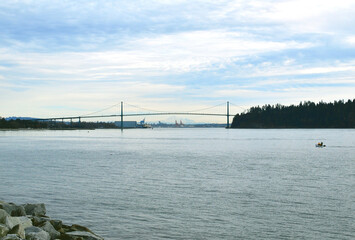 Lions Gate Bridge in Vancouver and View of Mount Baker on Horizon