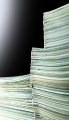 bundles bales of paper documents. stacks packs pile on the desk in the office