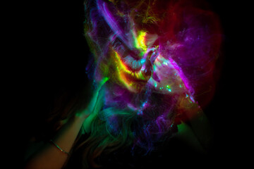 Lucid Dreaming series. Backdrop of human face and colorful fractal clouds on the subject of dreams, mind, spirituality, imagination and inner world