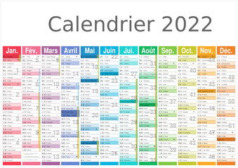 Calendrier 2022 12 mois avec vacances scolaires officielles au format A3 entièrement modifiable via calques et texte arial
