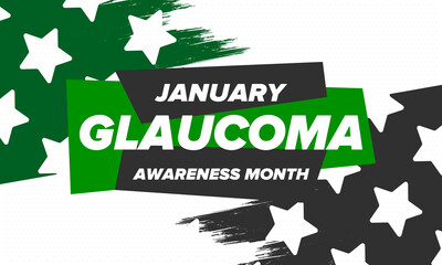 Glaucoma Awareness Month. Celebrate annual in January. Vision problems. Save your eyes. Prevention and protection. Green ribbon. Medical healthcare concept. Poster, banner and background. Vector