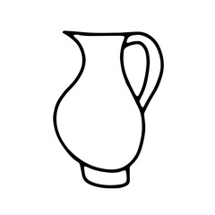 Doodle minimalistic hand drawn jar. Outline jug isolated on white background. Cozy kitchen utensils, cute kitchenware, dishes for milk, coffee, drinks. Water pitcher symbol. Vector ewer illustration