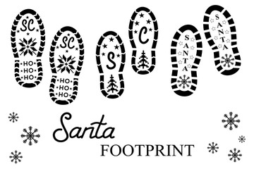 Santa footprints set Christmas concept on white. 
