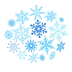 Christmas illustration of blue snowflakes isolated