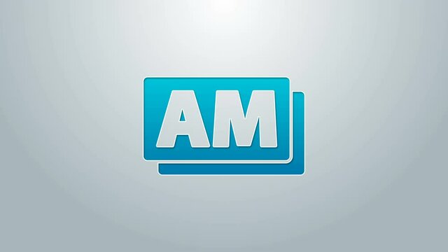 Blue line Clock AM icon isolated on grey background. Time symbol. 4K Video motion graphic animation