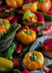 still life, mix of vegetables, peppers on the table, pepper