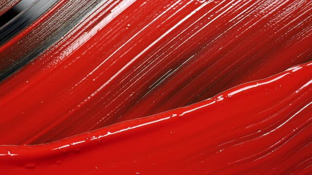 Red color acrylic painting. Close up.