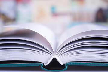 Open book close-up with soft blur background