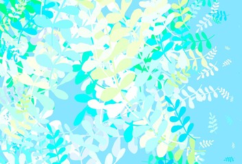 Fototapeta premium Light Blue, Green vector doodle backdrop with leaves.