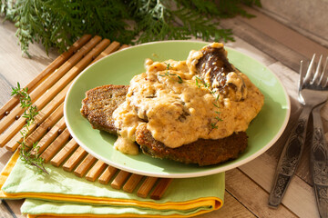 Draniki are potato pancakes stuffed with minced meat, traditional dish of belarusian cuisine