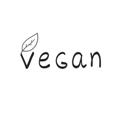 Obraz premium Vegan with leaf vector lettering. Handwritten quote. Vegan lifestyle. Isolated typography print on white background.