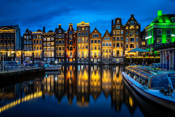 Amsterdam during blue hour, long exposure, Damrak