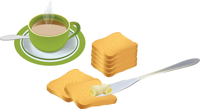 breakfast with rusks butter and coffee milk
