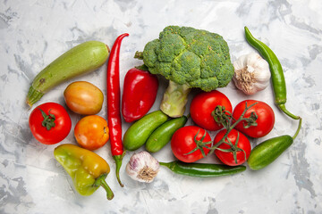 top view fresh green broccoli with vegetables on white background salad ripe health diet