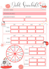 Printable notepad or sticky note for digital papers, journal and printable planners - Debt Snowball - Merry Cat Planner Collection