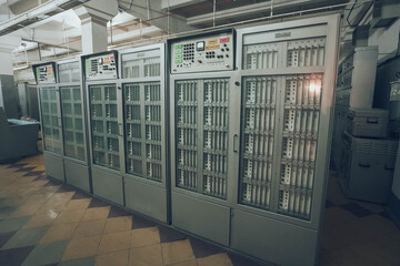 Computer center cabinets from the Soviet Union times. Computer of the 70s in USSR