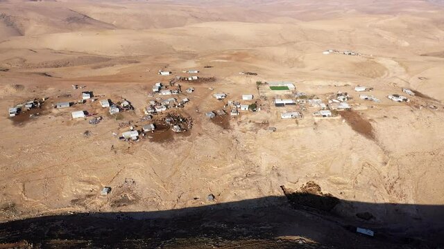 Bedouin camp Isolated in Judaean desert Aerial view
Drone footage over Bedouin outpost Close to Israeli City Maale Adumim Aerial, Israel
