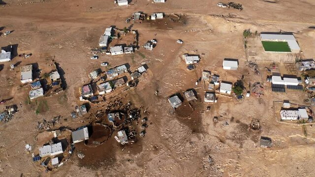 Bedouin camp Isolated in Judaean desert Aerial view
Drone footage over Bedouin outpost Close to Israeli City Maale Adumim Aerial, Israel
