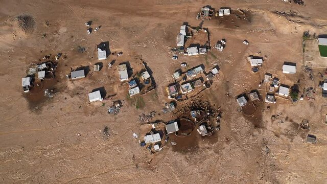 Bedouin camp Isolated in Judaean desert Aerial view
Drone footage over Bedouin outpost Close to Israeli City Maale Adumim Aerial, Israel
