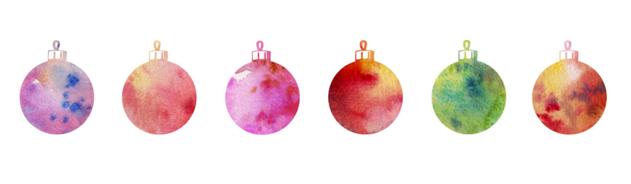 Colorful Christmas balls isolated on a white background. Set of Christmas tree toys. Christmas concept for design and creativity.