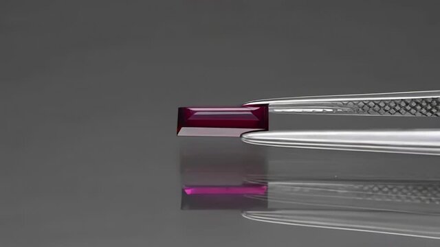natural red ruby on the grey background