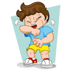 Illustration child with tuft, with cough symptom. Ideal for health and institutional newsletters