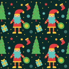 Seamless Christmas and New Year pattern. Wrapping paper, textiles and wallpaper. Bright festive background. Vector illustration.