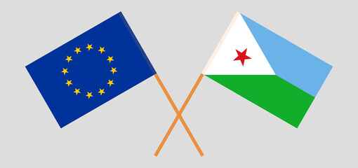Crossed flags of the EU and Djibouti