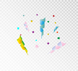 Colorful bright confetti isolated on transparent background. Festive vector illustration