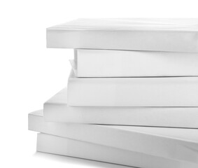 Stack of blank books isolated on light background