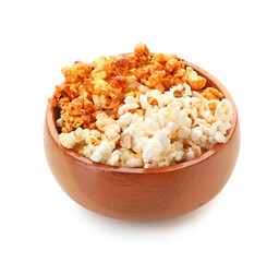 Bowl of popcorn isolated on white background