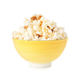 Bowl of popcorn isolated on white background
