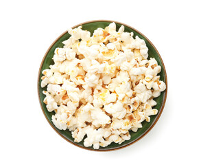 Bowl of popcorn isolated on white background
