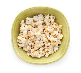 Bowl of popcorn isolated on white background