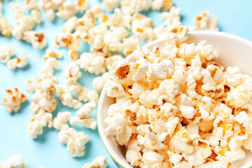 Bowl of tasty popcorn, closeup