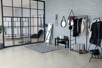Stylish interior of modern wardrobe