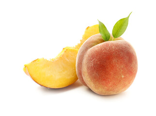 Sweet cut peaches on white background