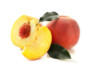 Sweet cut peaches on white background
