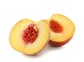 Sweet cut peaches on white background