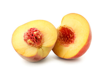Sweet cut peaches on white background